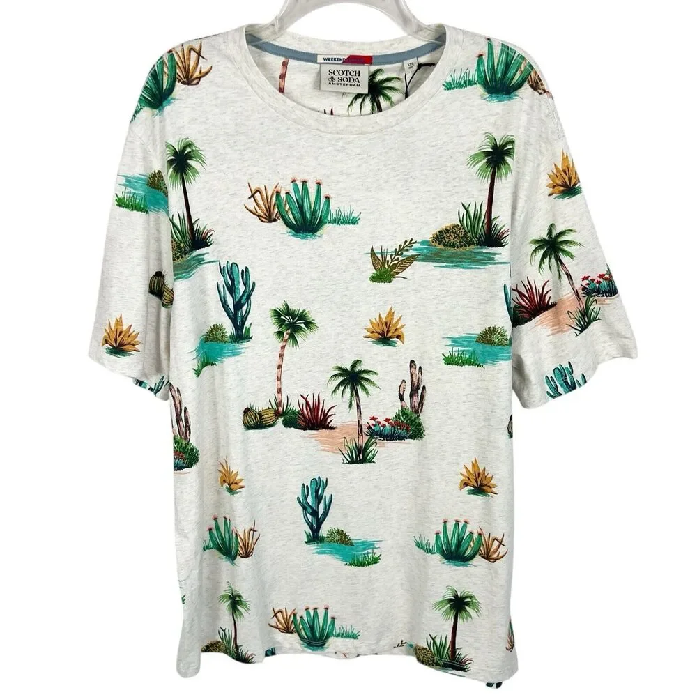 NEW Scotch & Soda Amsterdam Organic Cotton Cactus Palm Tree Short Sleeve Tee XXL - Picture 1 of 10